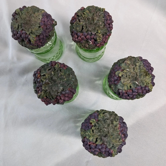 Vintage Topfirm Green Glass Spice Jars with Resin Grapes Lid, Set of 5 - Picture 4 of 6